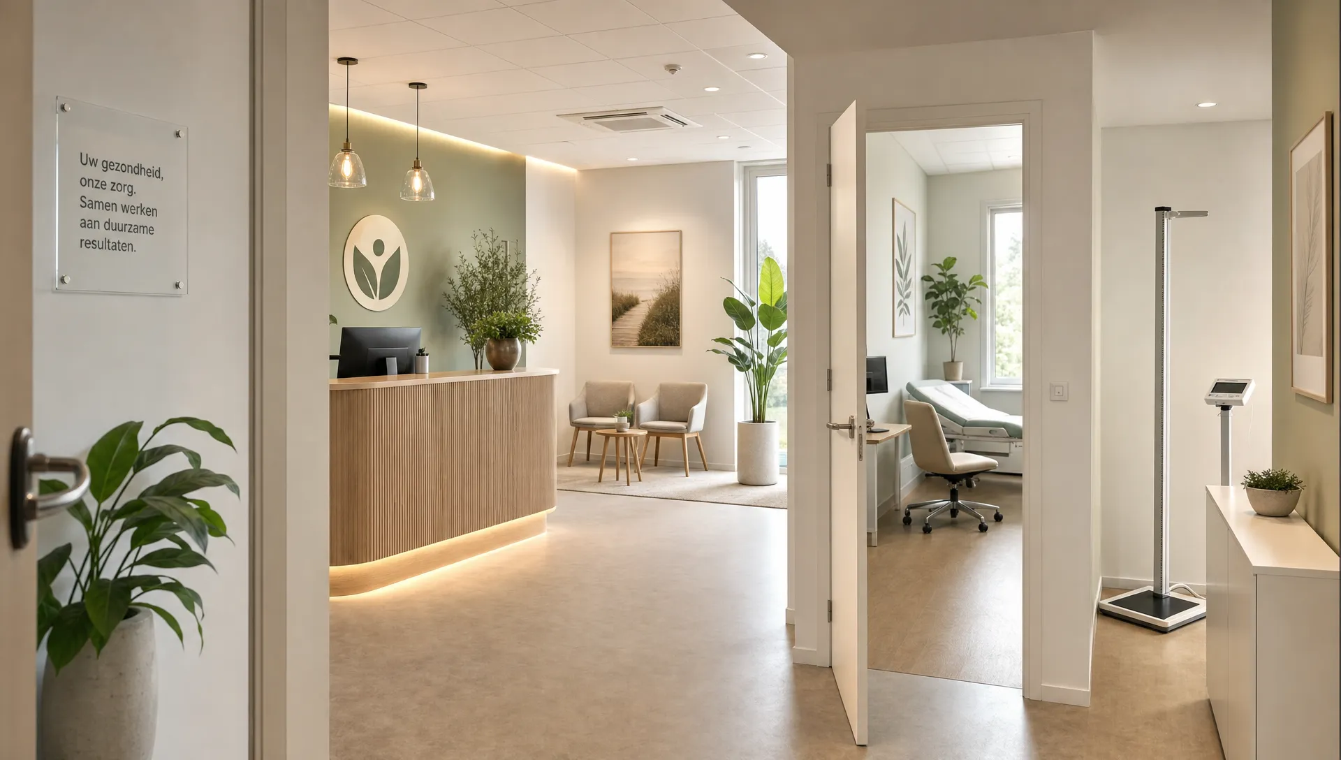 De ontvangstruimte van een moderne kliniek laat zien waar een traject voor semaglutide afvallen begint.