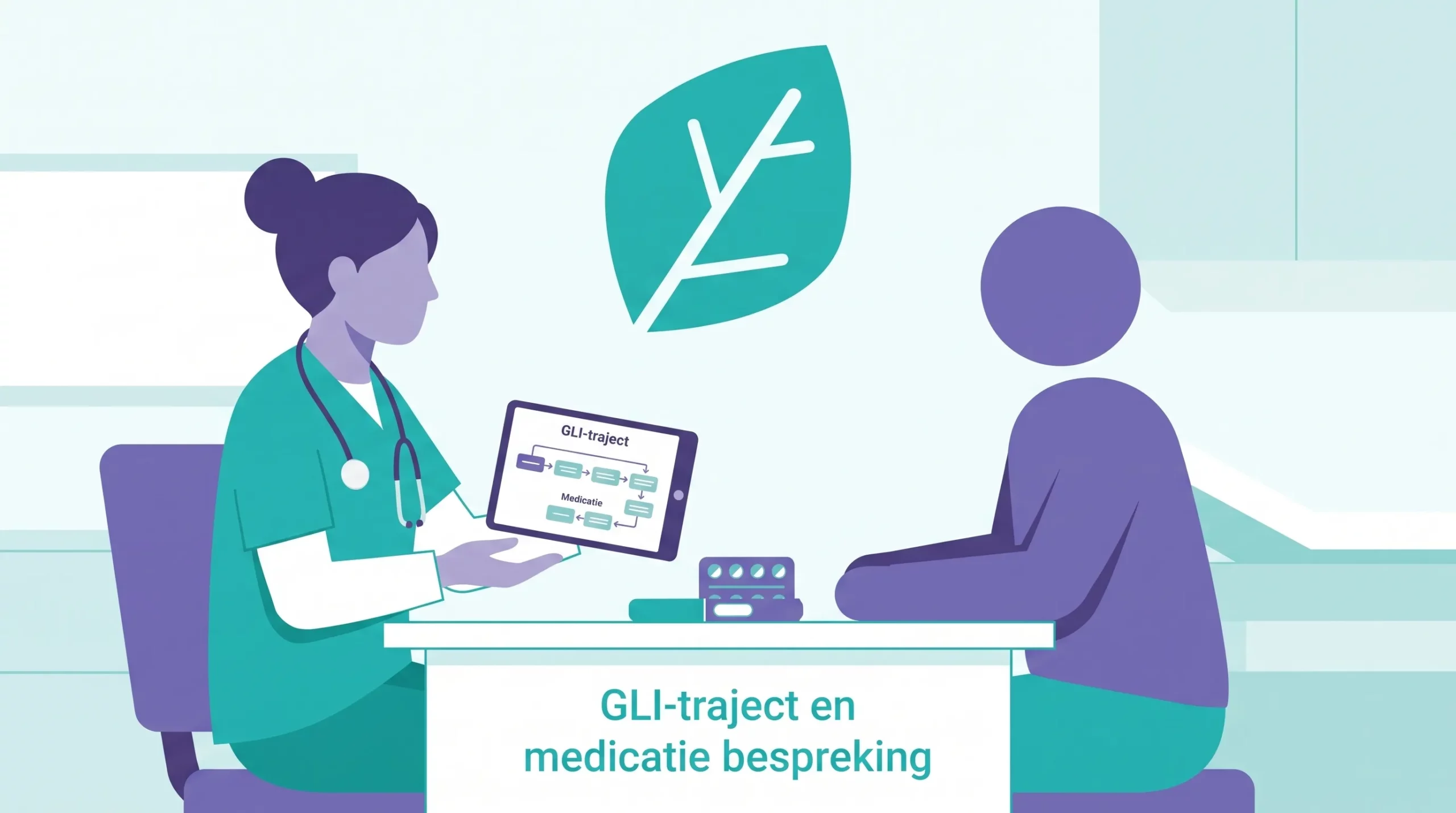 persoon bespreekt GLI-traject en medicatie met een medisch professional